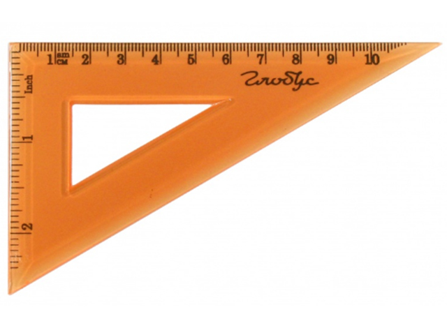 Треугольник пластиковый Globus 12см катет 30 градусов, оранжевый