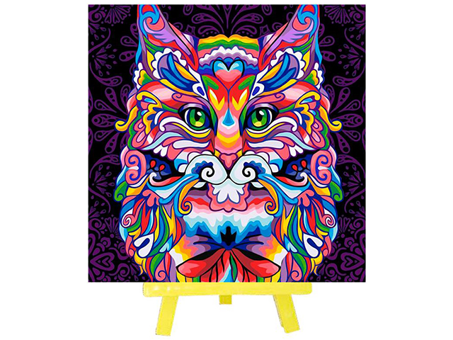 Набор для творчества Mazari "Алмазная мозаика. Разноцветный кот-4" 20х20 см, с мольбертом