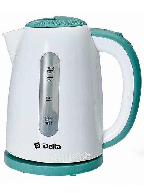 Чайник электрический Delta DL-1106, 1,7 л, 2200 Вт, пластик, белый с мятным