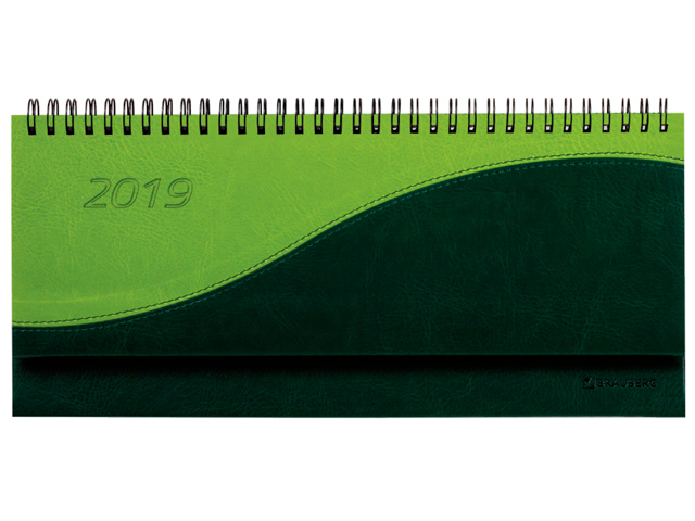 Планинг настольный датированный 2019 г., BRAUBERG "Bond", кожзам, зеленый/салатовый, 305х140 мм, 129066