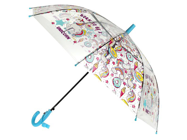 Зонт детский 50см купол прозрачный "Единорог" со свистком
