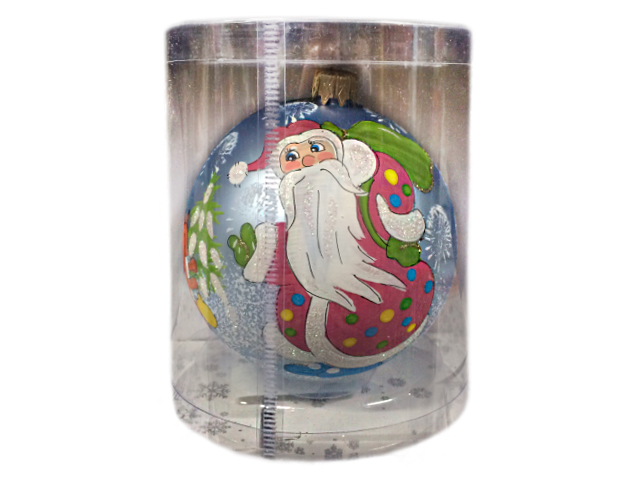 Елочная игрушка Шар "Дед Мороз с подарками", 10 см, стекло, в подарочной упаковке