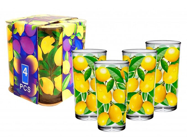 Набор стаканов "Лимоны" 4шт в упаковке, 300мл, стекло