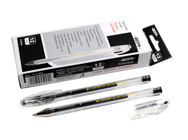 Ручка гелевая BIEFA "Классика" 0,5 мм, корпус прозрачный, черная