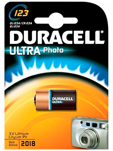 Батарейка литиевая Duracell Ultra для фотоаппаратов 3V 123 (1 шт) блистер, кор. (10 уп)