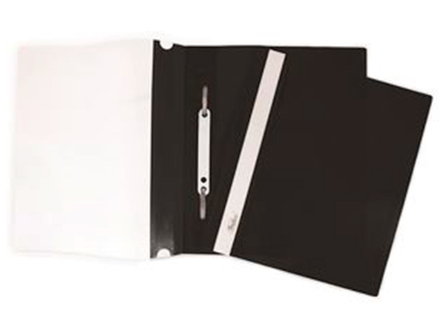 Папка А5 со скоросшивателем Хатбер с прозрачным верхом, 140/180мкм, черная