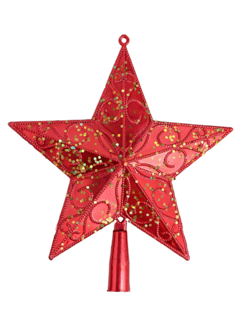 Верхушка "Звезда" блестящая с узором, 20х22 см красный