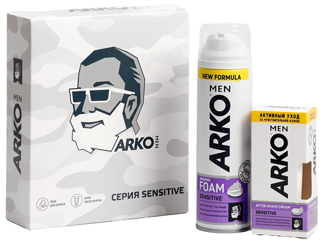 Набор подарочный "Arko Men Sensitive" пена для бритья 200мл + крем после бритья 50мл
