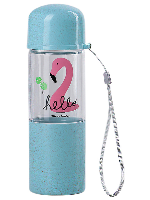 Бутылка для воды "Фламинго" 280мл, со стаканом, стекло