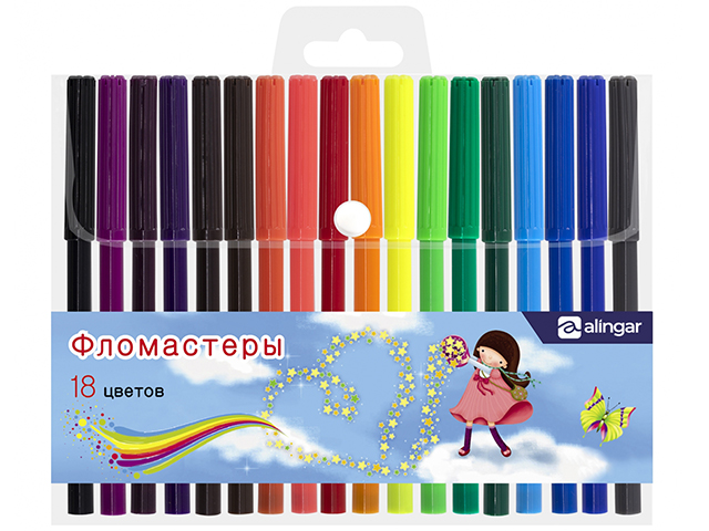 Фломастеры Alingar "Сердца" 18 цветов, смываемые, ПВХ, европодвес