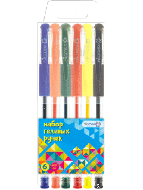 Набор гелевых ручек "Attomex" 6 цветов, 0,5мм, кауч. держатель, в пласт. блистере
