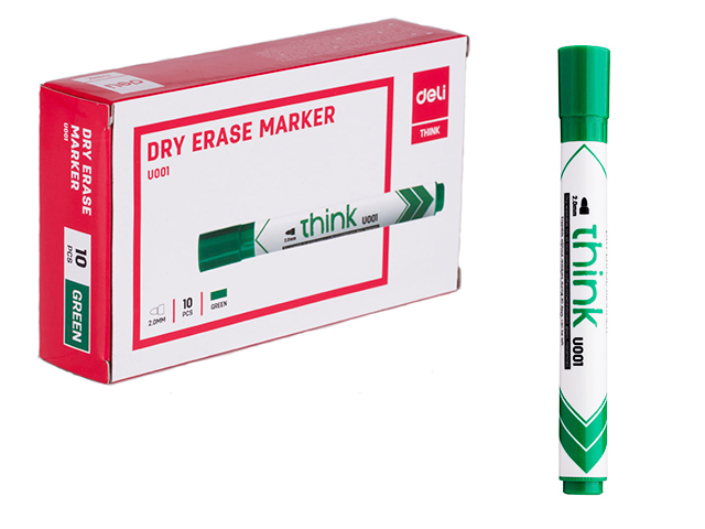 Маркер для белой доски DELI "Think" 2 мм, пулевидный наконечник, зеленый