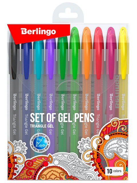 Набор ручек гелевых Berlingo "Triangle Gel" 10 цветов, 0,5мм, европодвес