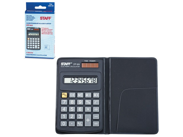 Калькулятор STAFF карманный STF-818, 8 разрядов, двойное питание, 102х62 мм