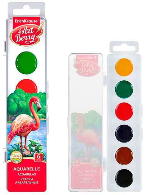Краски акварельные Erich Krause "ArtBerry" 6 цветов, с УФ защитой яркости, пласт. упак.