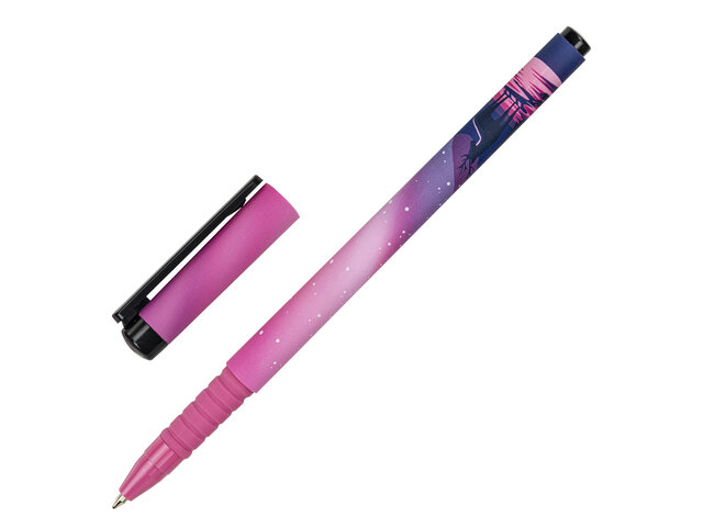 Ручка шариковая BRAUBERG SOFT TOUCH GRIP "STARS", СИНЯЯ, мягкое покрытие, узел 0,7 мм, 143715