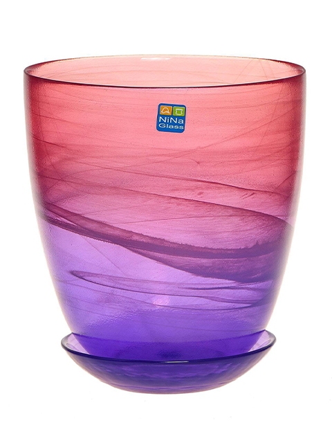Горшок для цветов №3 алеб-крш розово-фиолетовый с поддоном, стекло 14,5см