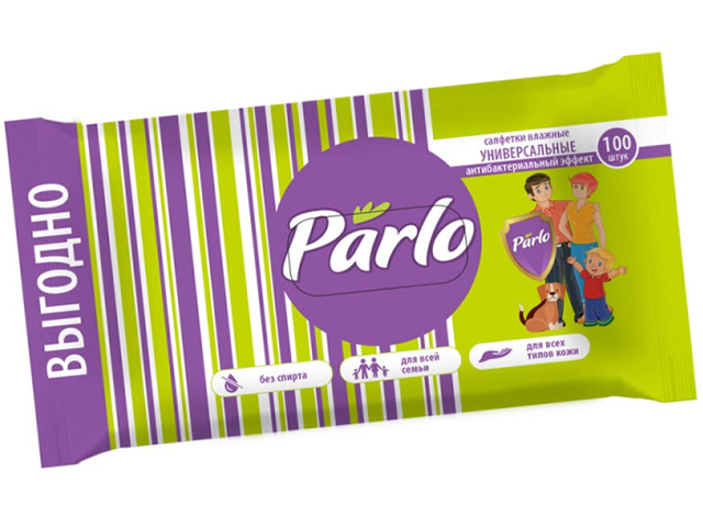 Салфетки влажные 100шт "PARLO.Для всей семьи", антибактериальные