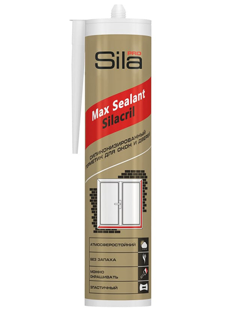 Герметик силиконизированный SILA Pro Max Sealant Silacril для окон и дверей, белый, 290мл