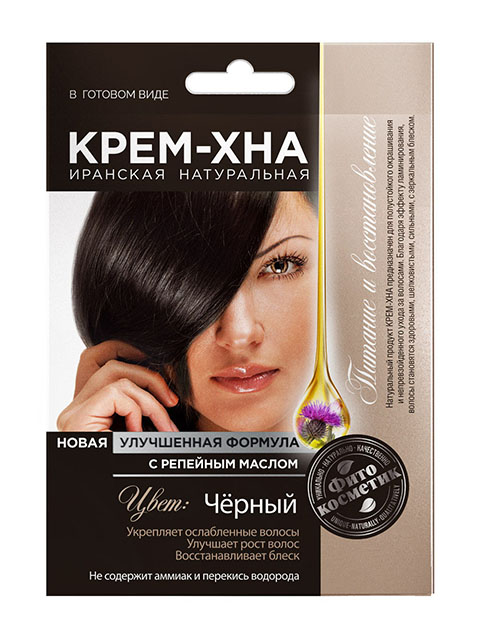 Крем-хна для волос в готовом виде Фитокосметик "Черный" с репейным маслом, 50мл