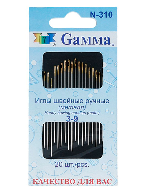 Иглы швейные Gamma №3-9 с золотым ушком 20 штук