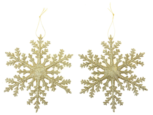 Елочное украшение Подвеска Снежинка, d-14 см, золото, 2 штуки