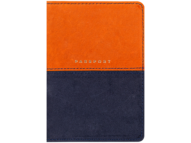 Обложка для паспорта Office Space "Duo" кожа, осень+темно-синий, тиснение фольгой