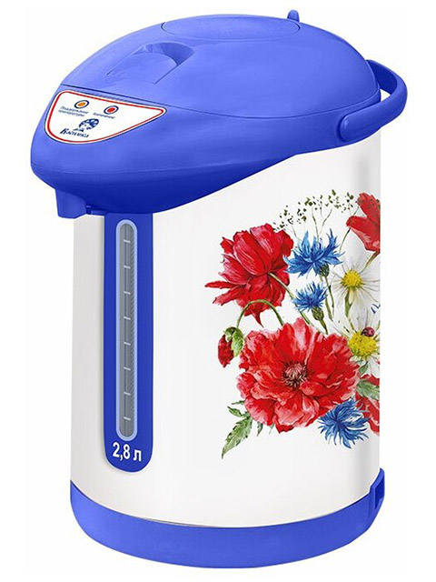 Термопот Василиса ТП7-820 "Полевые цветы" 2,8л, 820Вт, белый с голубым