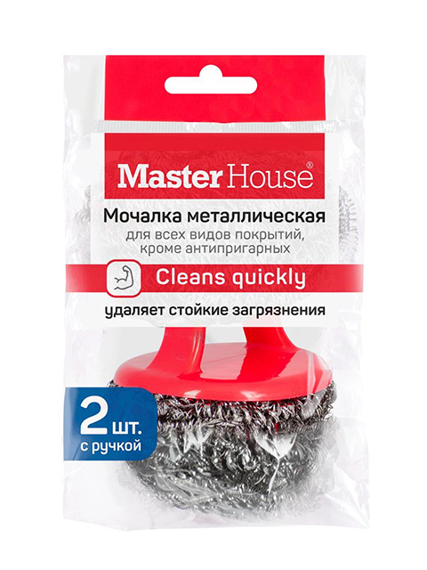 Губка металлическая для посуды "Master House" с ручкой, 2шт. (1/50)