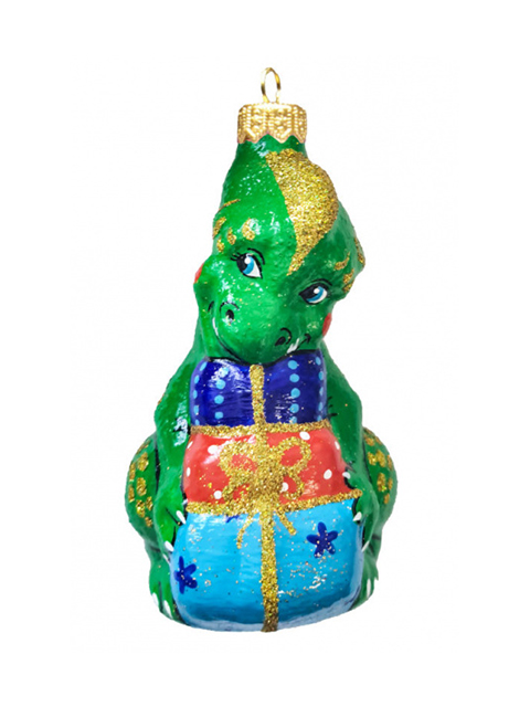 Елочное украшение фигурка "Дракон с подарками 2" 9см, стекло, в подарочной упаковке