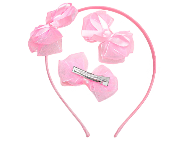 Набор для волос "Нежные ленточки" (2 зажима, ободок) розовый