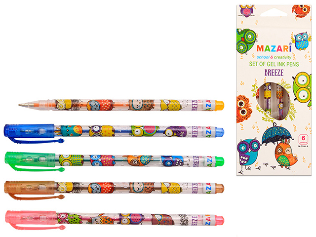 Набор гелевых ручек Mazari "Breeze" 6 цветов, 0.8 мм, с блестками, ароматизированные