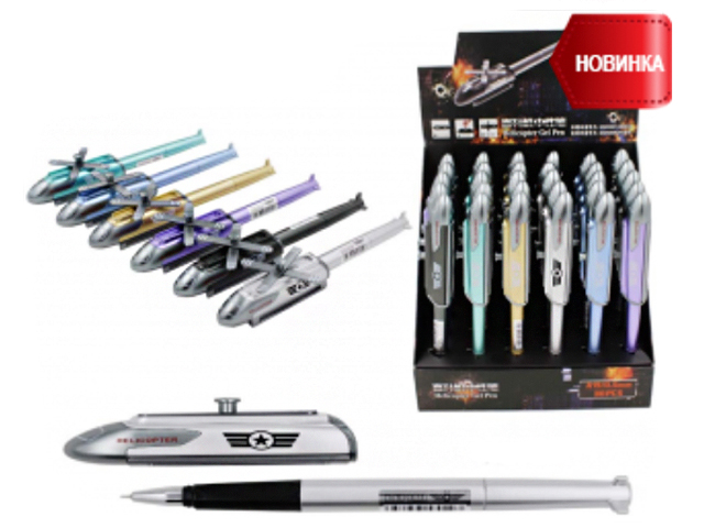 Ручка гелевая детская Basir "Вертолет" цветной корпус в форме вертолета , синяя