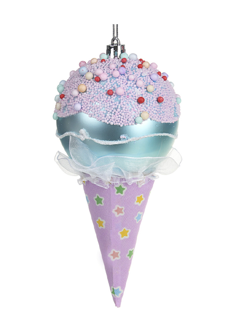Елочное украшение СНОУ БУМ Подвеска декоративная "Рожок мороженого с шаром" 17см пластик, бумага, текстиль