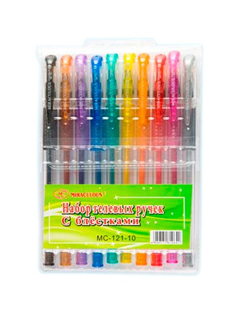 Набор гелевых ручек "Basir" 10цв. с блестками, ароматизированные, в ПВХ упак.