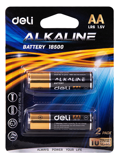 Батарейка щелочная (алкалиновая) (пальчиковая) Deli LR6-2BL (2шт), блистер