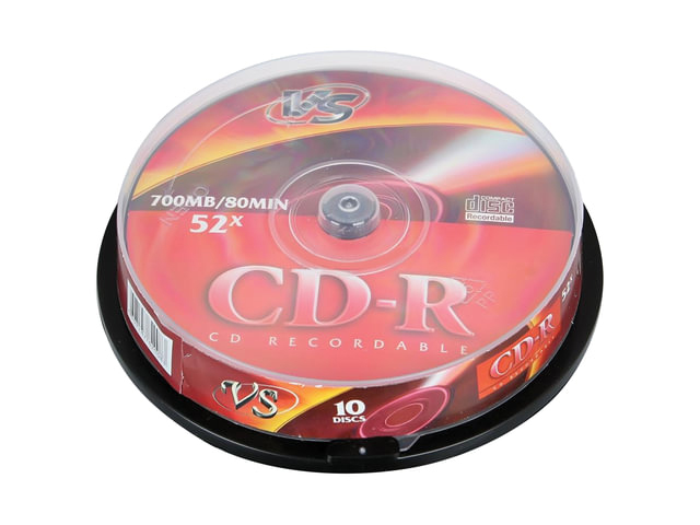 Диск CD-R VS, 700 Mb, 52x, Cake Box (упаковка на шпиле) КОМПЛЕКТ 10 шт., 511541