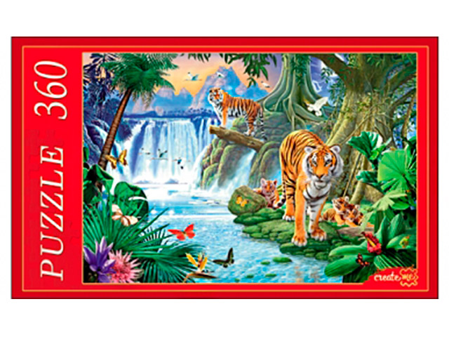 Пазлы 360 элементов 500х345 Рыжий кот "Тигры у водопада"
