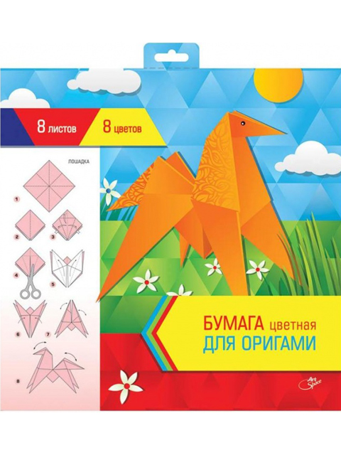 Бумага цветная для оригами 8 листов 8 цветов ArTSpace 300х300 мм, в папке