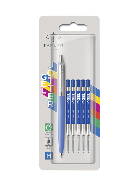 Ручка гелевая PARKER "Jotter Orig Blue" 1мм, синяя + 5 синих гелевых стержней