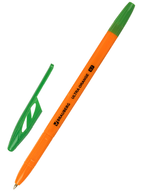 Ручка шариковая Brauberg "ULTRA ORANGE", ЗЕЛЕНАЯ, 0,7мм,чернила ГЕРМАНИЯ,наконечник ШВЕЙЦАРИЯ