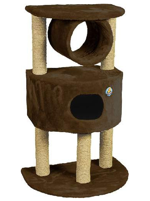Дом для кошек "ЗооНик" однотонный меховой, полукруг. на 3-х когтеточках,  630х440х1000 мм, темно-коричневый