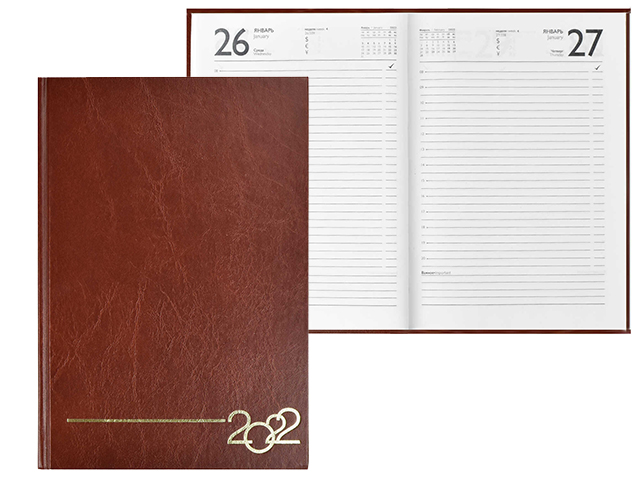 Ежедневник датированный 2022 А5 Феникс+ 160 листов, коричневый