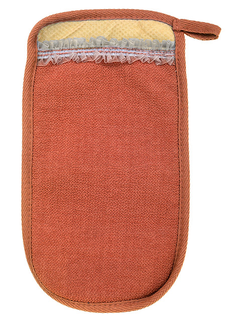 Мочалка "Королевский пилинг" рукавица с декором-тесьма, 14,5х25см, 3 цвета