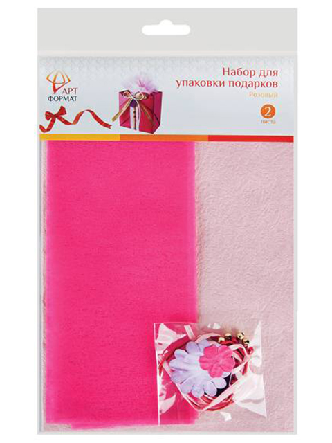 Набор для упаковки подарков "Розовый" бумага, лента, ярлык