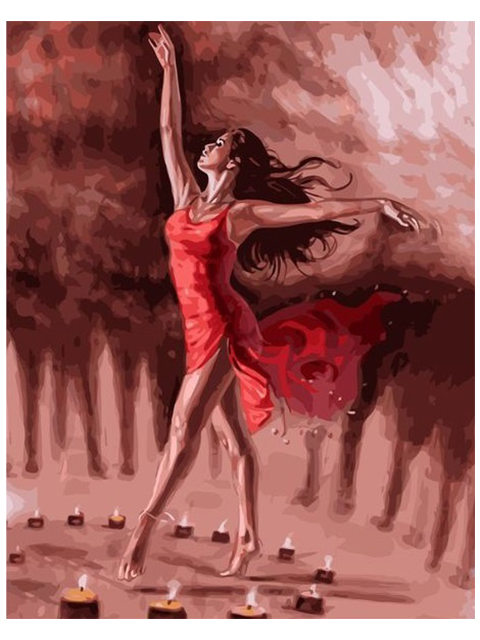 Картина по номерам Colibri "Девушка в кпасном платье" 40*50см