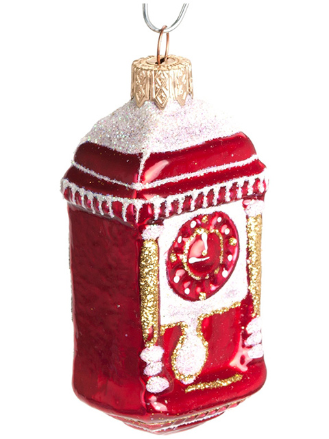 Елочное украшение фигурка "Часы-тумба хохлома" 11 см, стекло, в подарочной упаковке