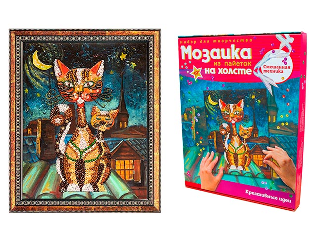 Набор для творчества Волшебная Мастерская "Мозаика из пайеток на холсте. Коты" 