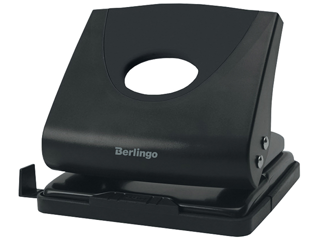 Дырокол Berlingo "Office Soft" 20 листов, металлический, с линейкой, черный