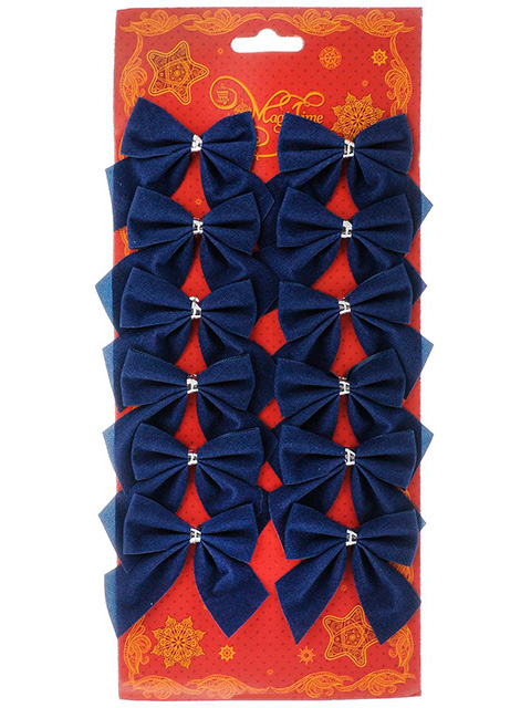 Новогоднее украшение "Бант" синий 5 см, 12 штук  в наборе